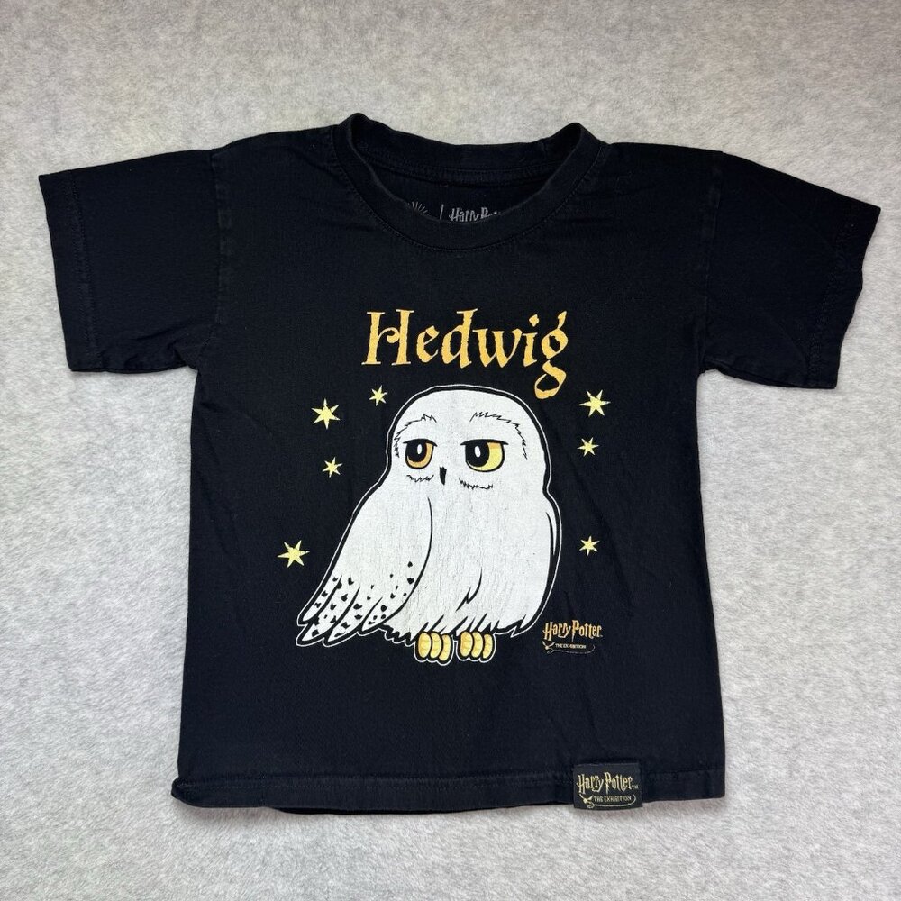 RARE Harry Potter The Exhibition T-Shirt Hedwig‎ Youth Kids 5/6 Black PROMO